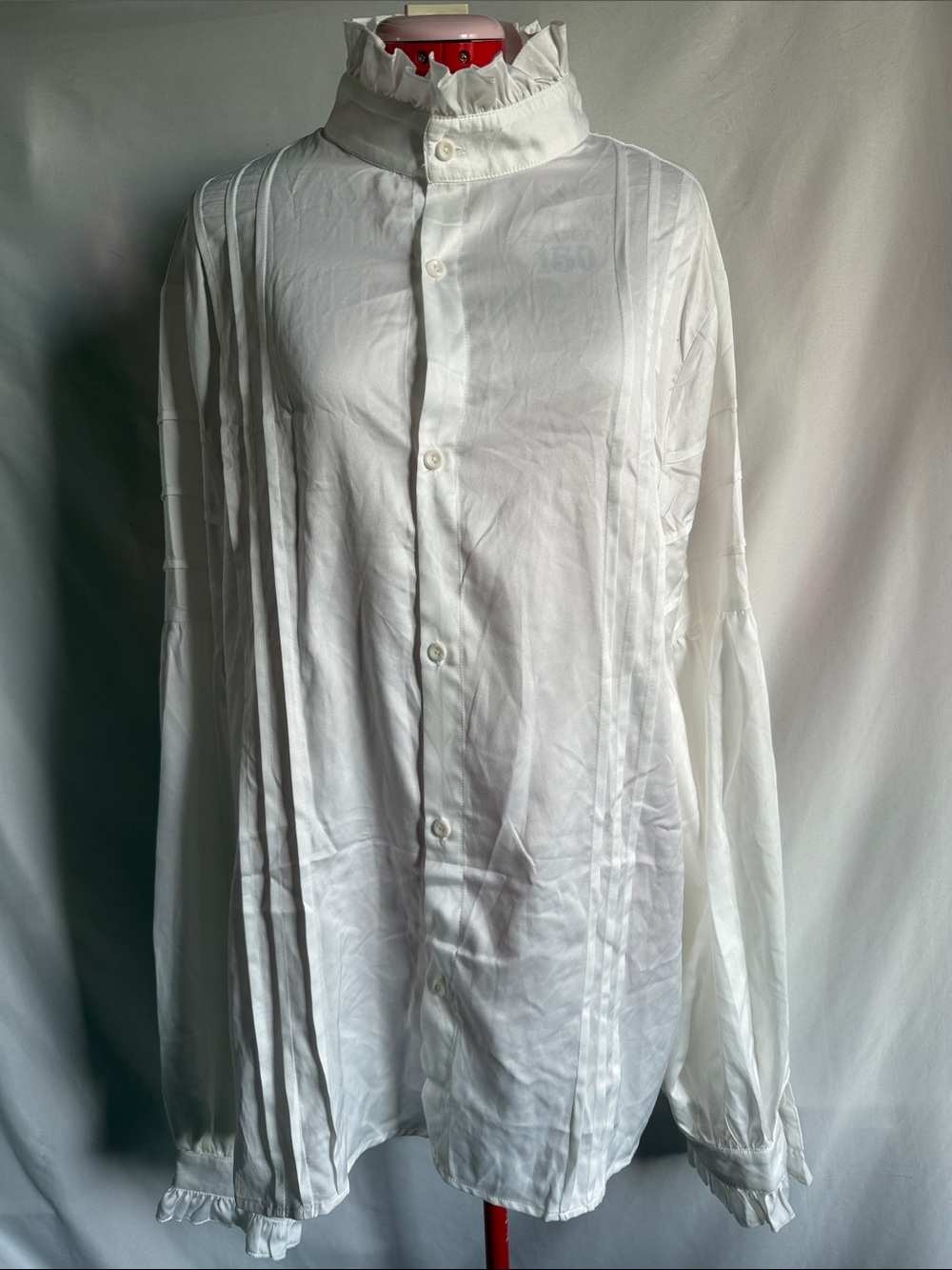 Women's White Ruffle Collar Button-Up Blouse